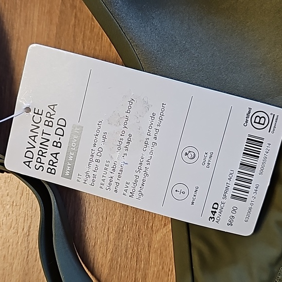 Athleta NWT Advance Sprint Bra Aoli Green Size 34D #632006 - Picture 7 of 10